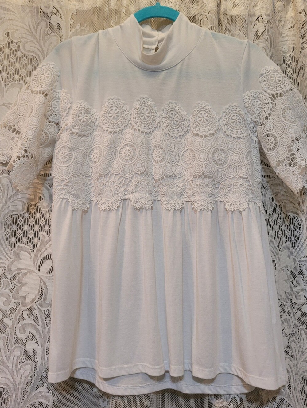 Shannon Ford NY White Lace-Trim Babydoll Top Womens Size M
